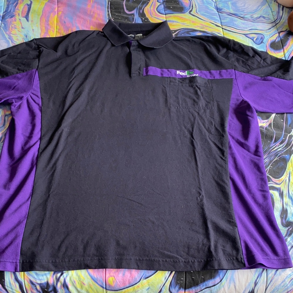 FedEx Ground Men's Black and Purple Polo Shirt